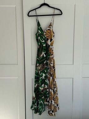 Farm Rio XS Tropical Print Spaghetti-Strap Maxi Dress - Green & Yellow